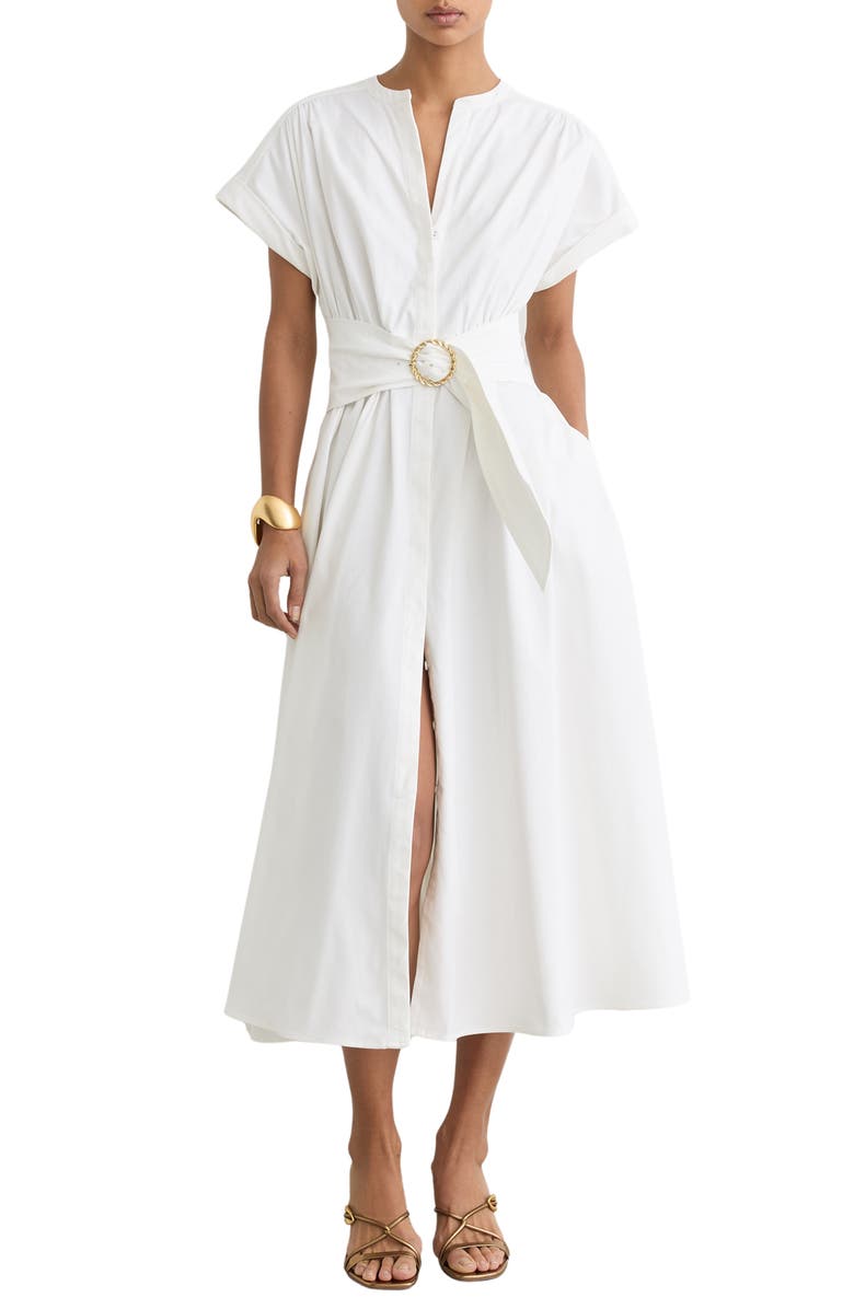 Reiss Sally Stretch Cotton Midi Dress, Main, color, Ivory