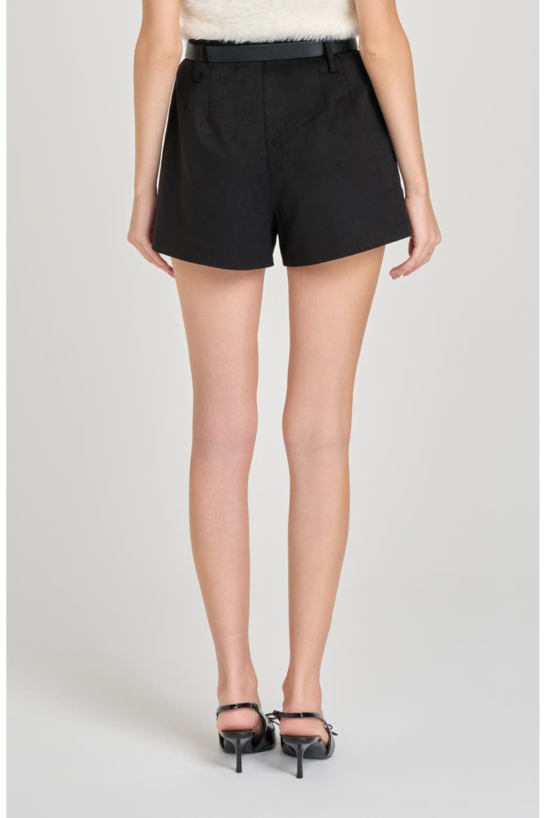 Hazel Faux Suede Pleated Shorts, Alternate, color, BLACK