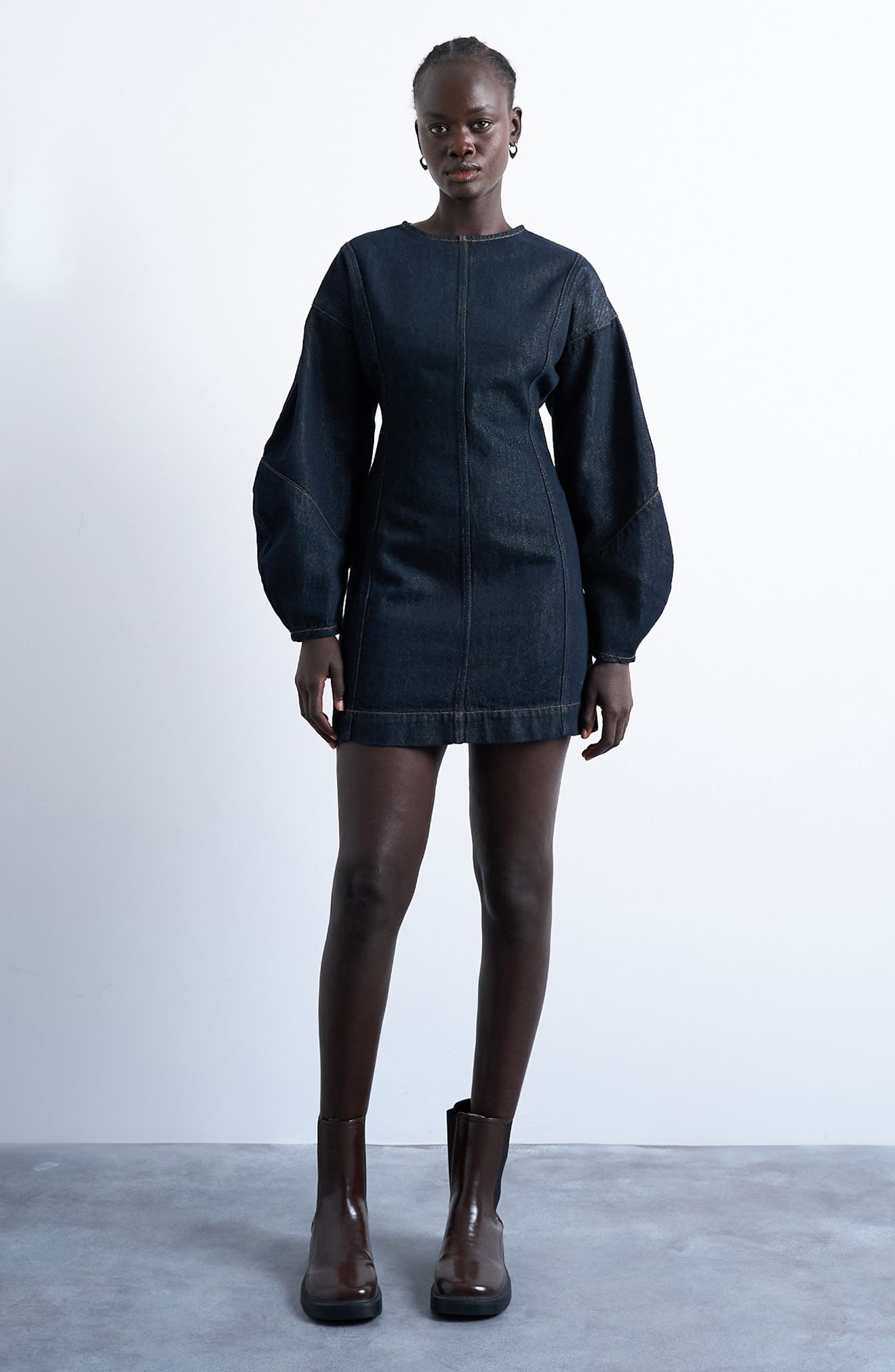 Topshop Long Sleeve Denim Minidress