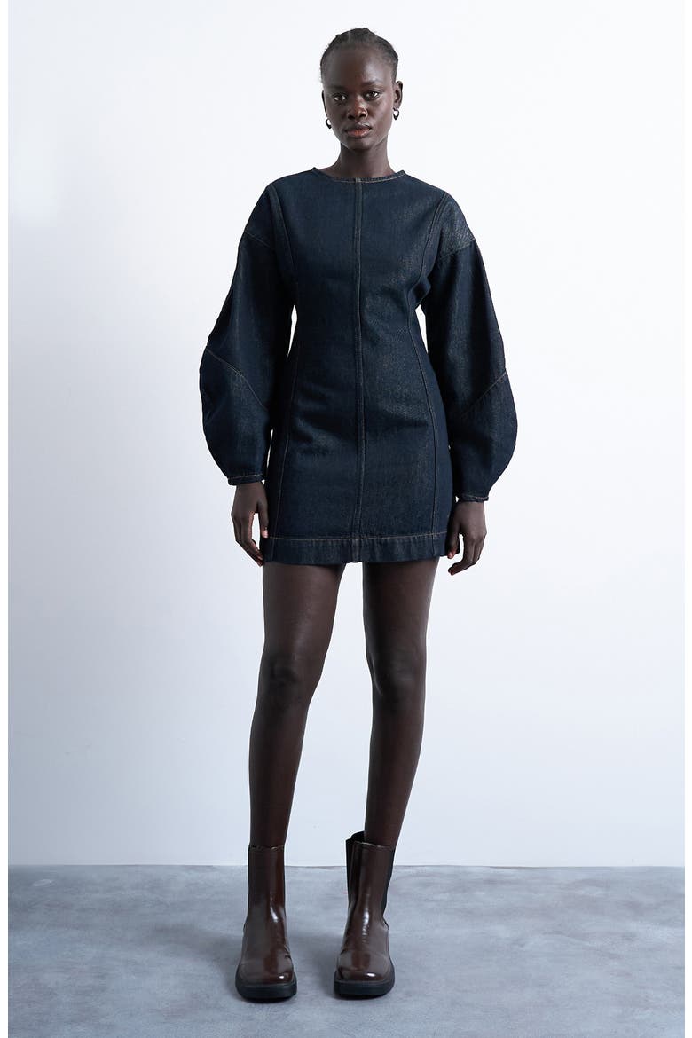 Long Sleeve Denim Minidress, Main, color, MEDIUM BLUE