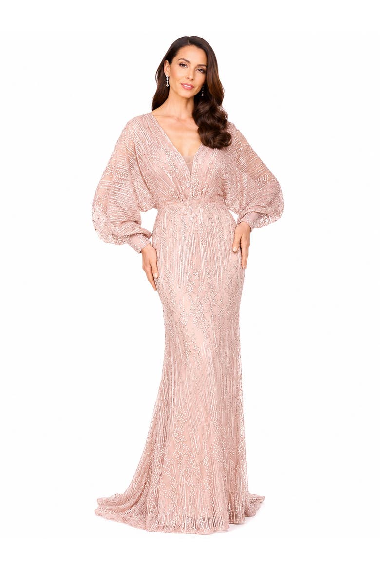 Beaded Faux-Wrap V-Neck Bridal Gown, Main, color, Blush