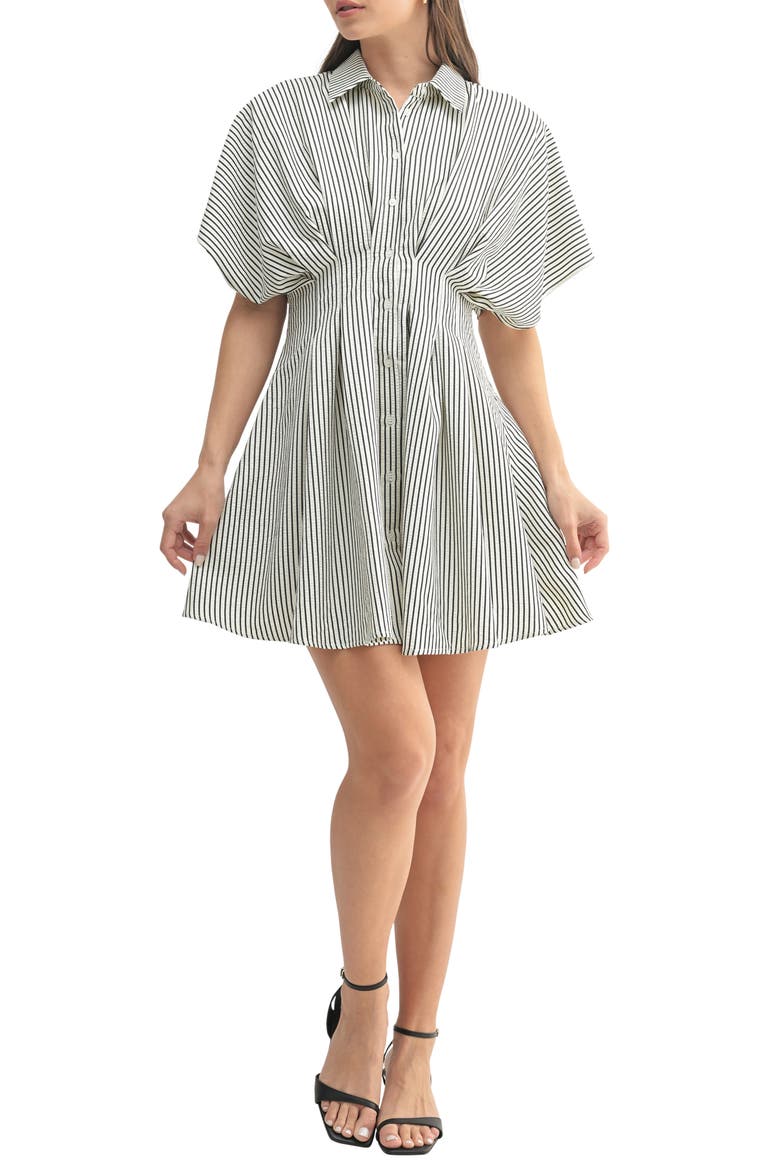 Dolman Sleeve Stripe Mini Shirtdress, Main, color, CREAM BLACK STRIPE