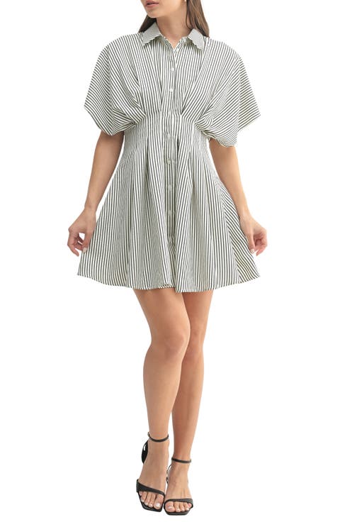 Dolman Sleeve Stripe Mini Shirtdress