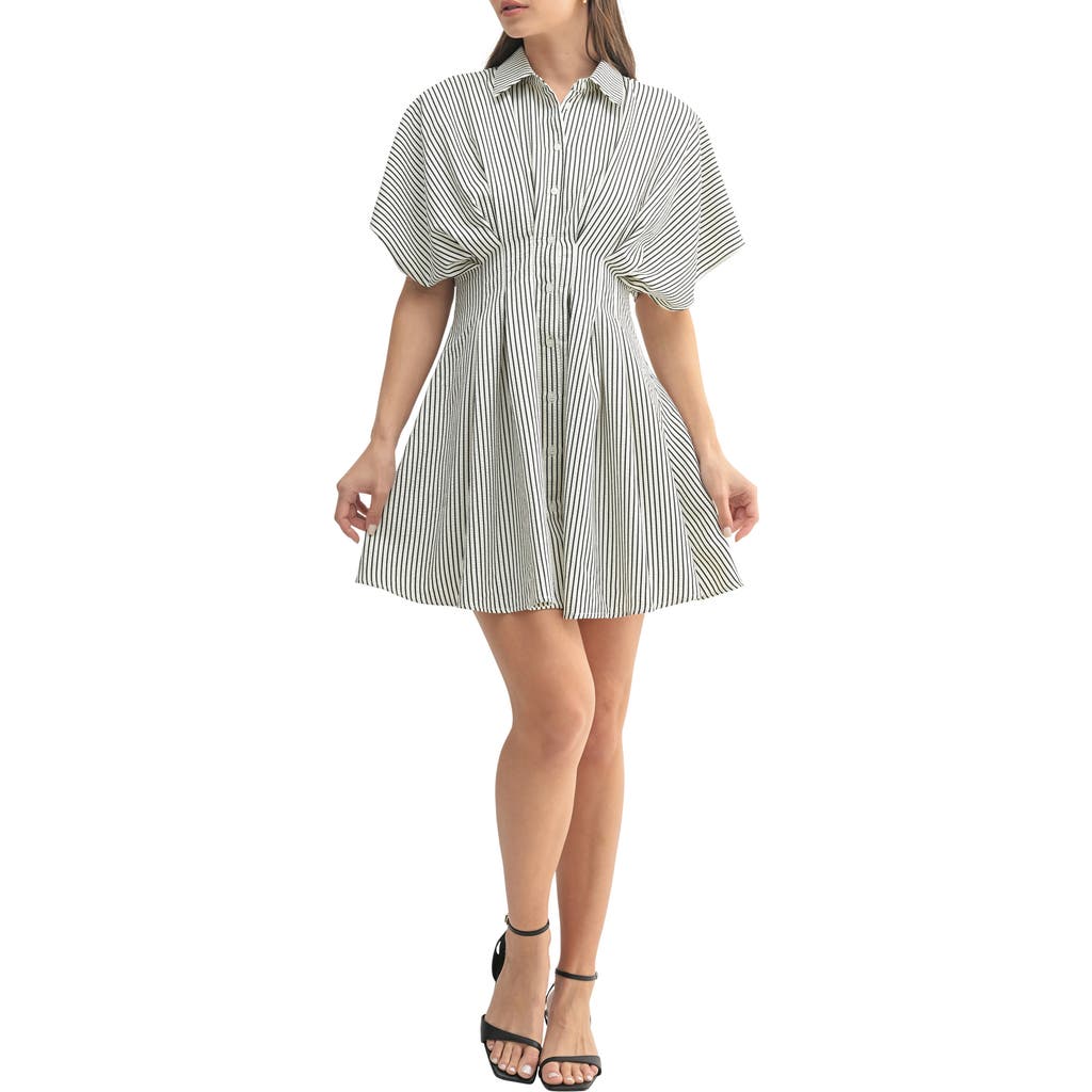 Mila Mae Dolman Sleeve Stripe Mini Shirtdress In Cream Black Stripe