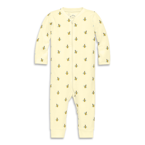 Shop Primary Baby Organic Zip Romper In Baby Bugs In Light Banana Bumble Bees