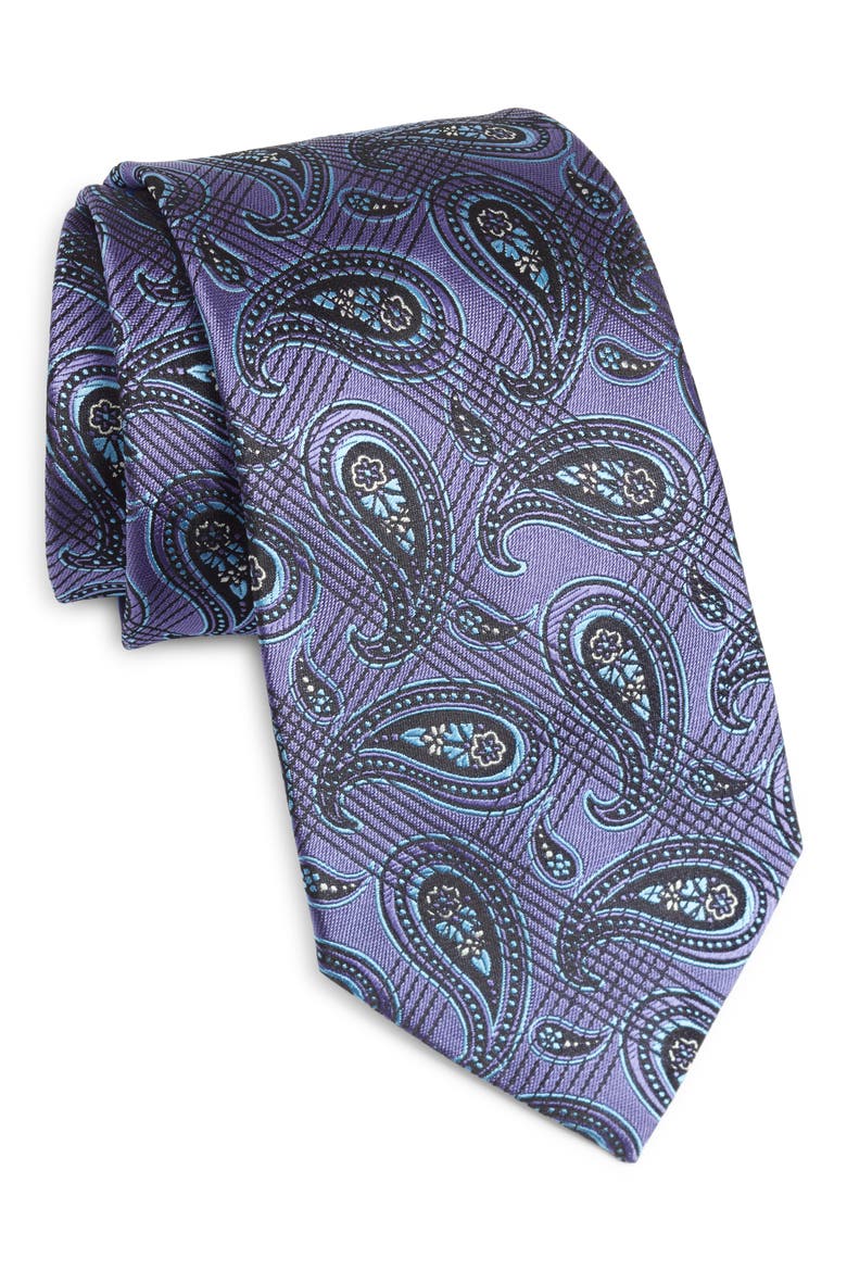 Paisley Silk Tie, Main, color, PURPLE