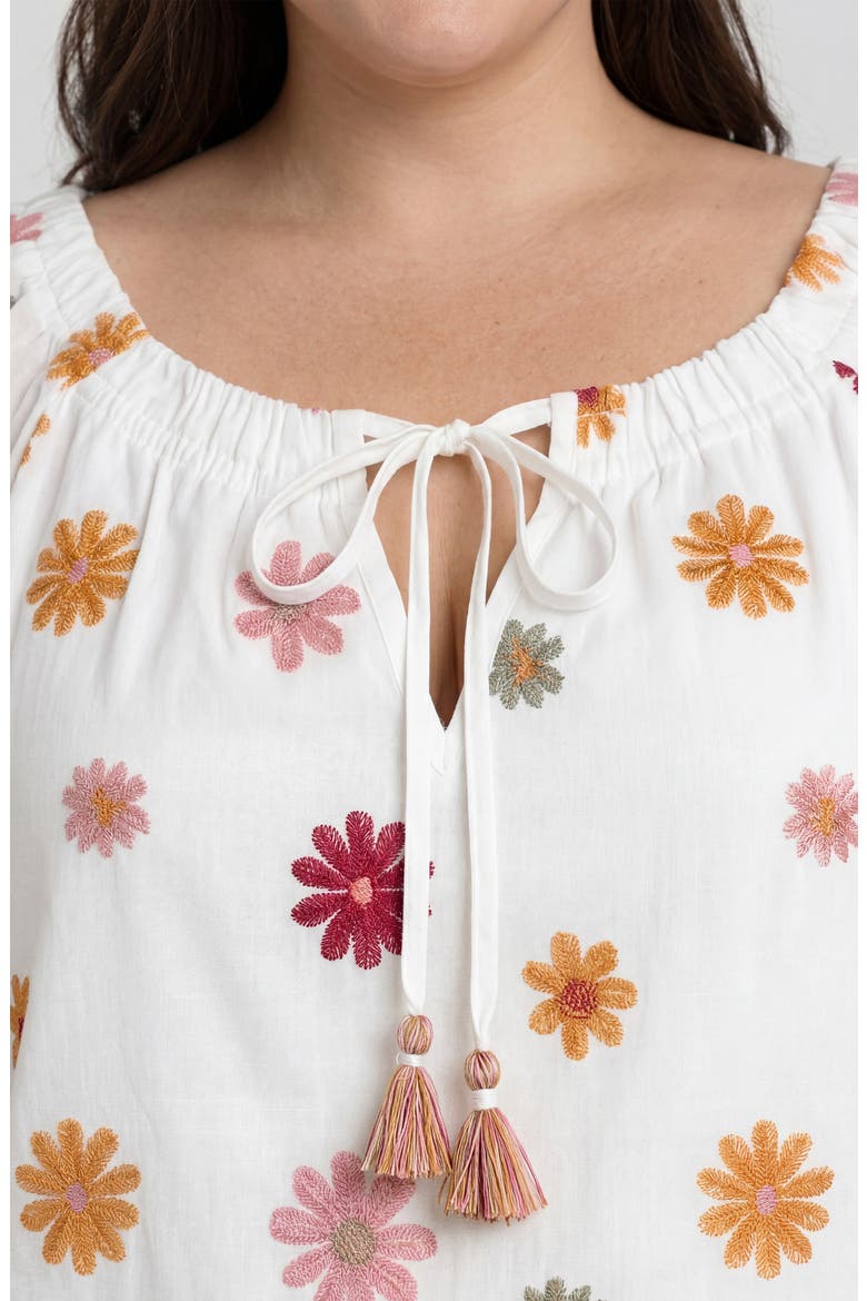 Embroidered Tie Neck Top, Alternate, color, WHITE MLT FLWR