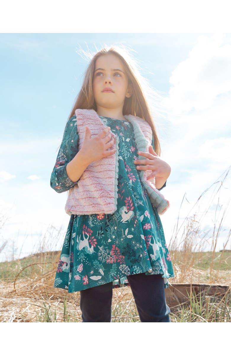 Deux par Deux Girl's Reversible Faux Fur Vest Pink And Turquoise, Alternate, color, 