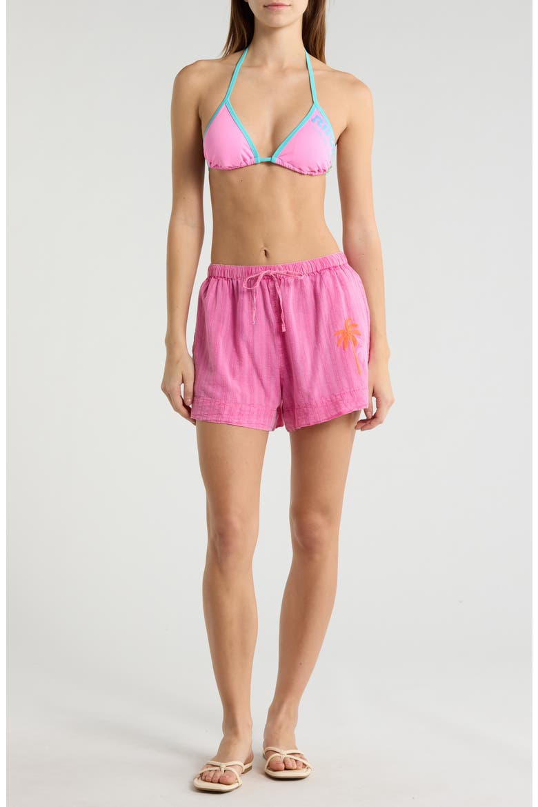 Hotel Malibu Embroidered Yarn Dyed Stripe Shorts, Main, color, SUPER PINK