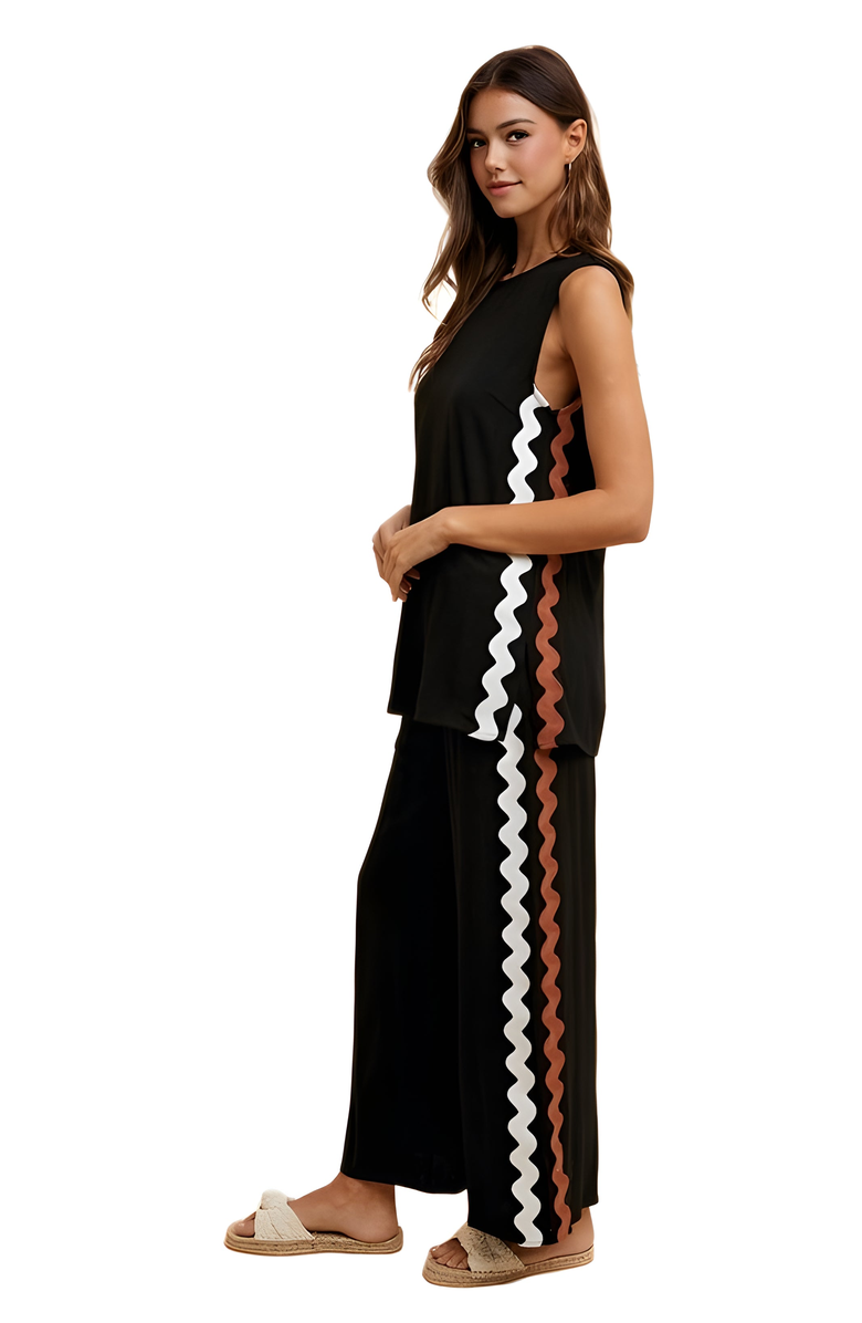 Knit and Lounge Wave Trim Wide-Leg Pant and Sleeveless Top Set, Alternate, color, 