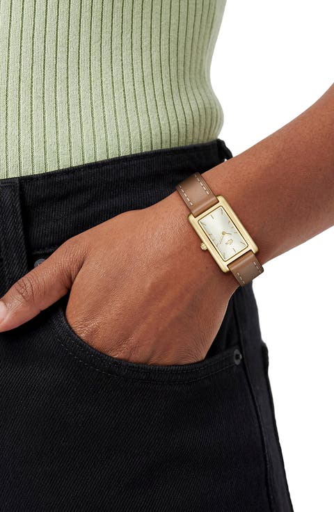 Croissette Quartz Leather Strap Watch, 19mm