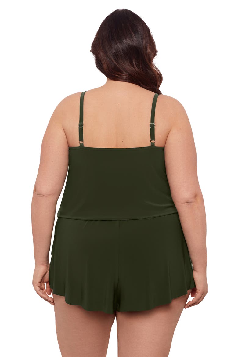 Plus Size Keyhole Blouson Slimming Swimsuit Romper with Pockets, Alternate, color, Malachite