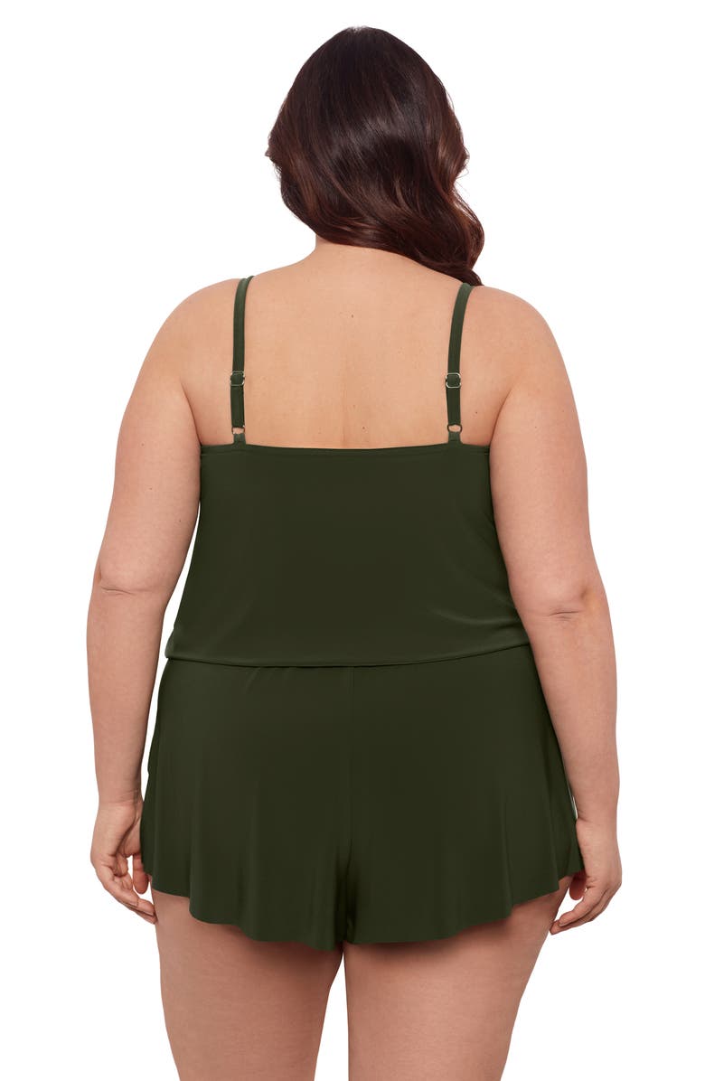 Aqua Green Plus Size Keyhole Blouson Slimming Swimsuit Romper with Pockets, Alternate, color, Malachite