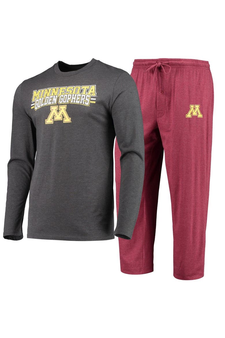 Men's Concepts Sport Maroon/Heathered Charcoal Minnesota Golden Gophers Meter Long Sleeve T-Shirt & Pants Sleep Set, Main, color, Maroon