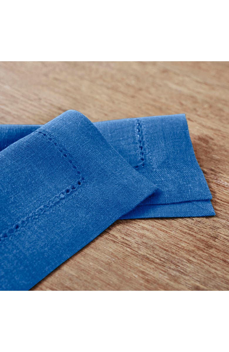 Solino Home Linen Cocktail Napkins Set of 12, 6 x 6 Inch for Dining Table, Holiday and Everyday Table Decor - Classic Hemstitch, Alternate, color, Indigo Blue
