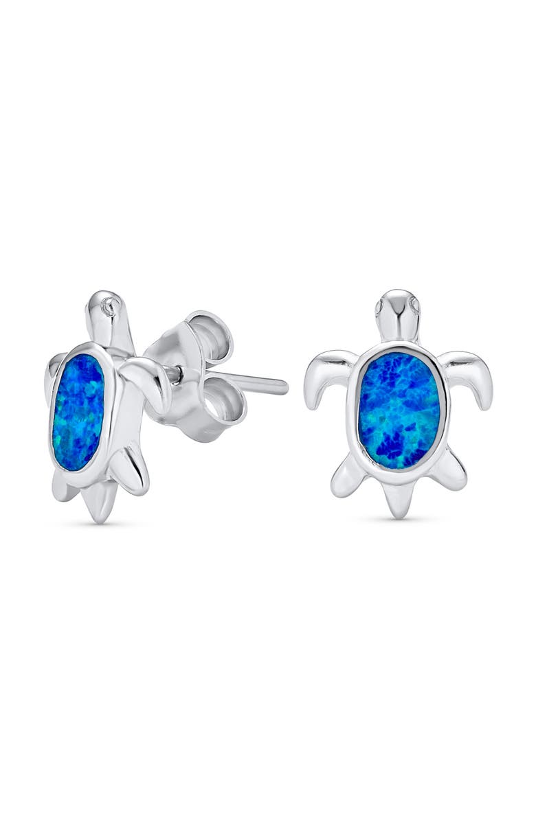 BLING JEWELRY Nautical Blue Opal Sea Turtle Stud Earrings, Main, color, Dark Blue