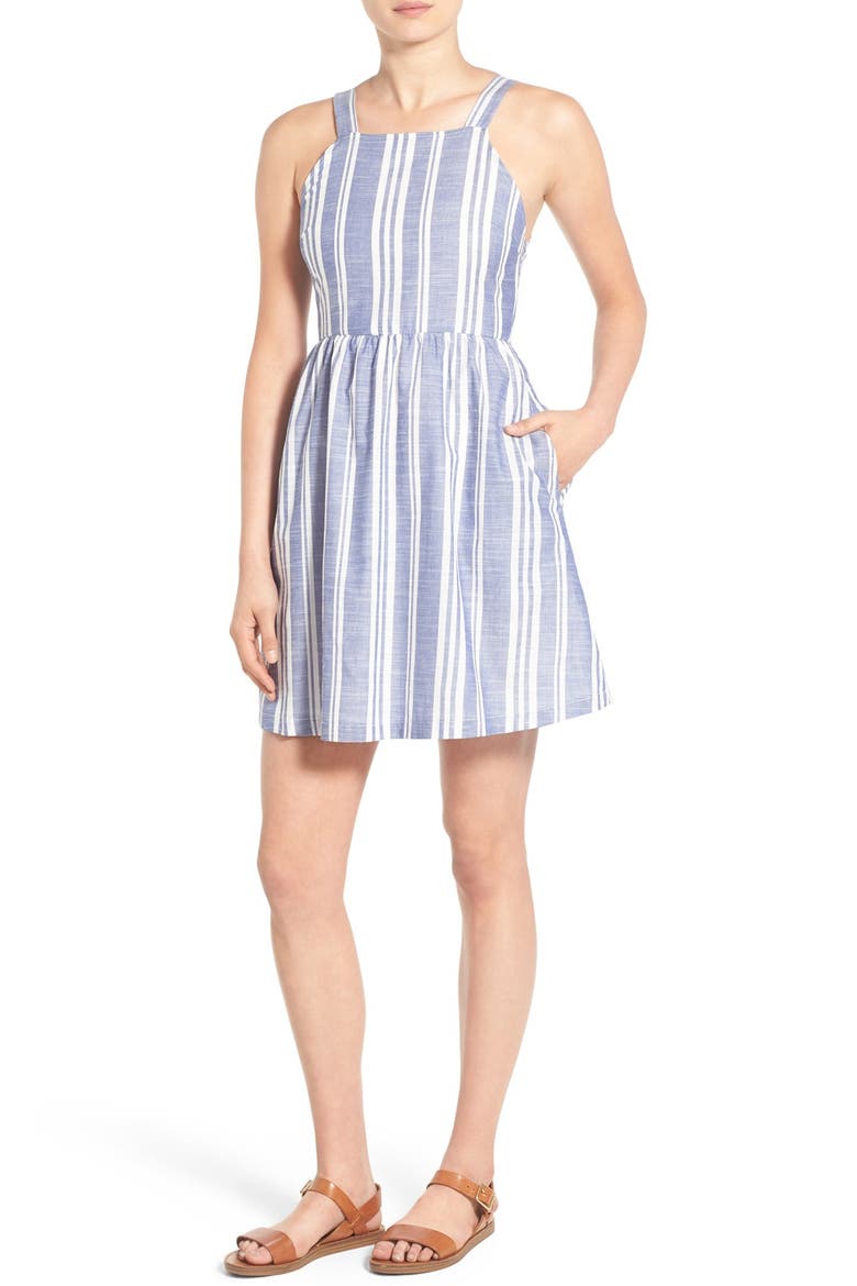 Stripe Fit & Flare Dress, Main, color, BLUE/ IVORY STRIPE