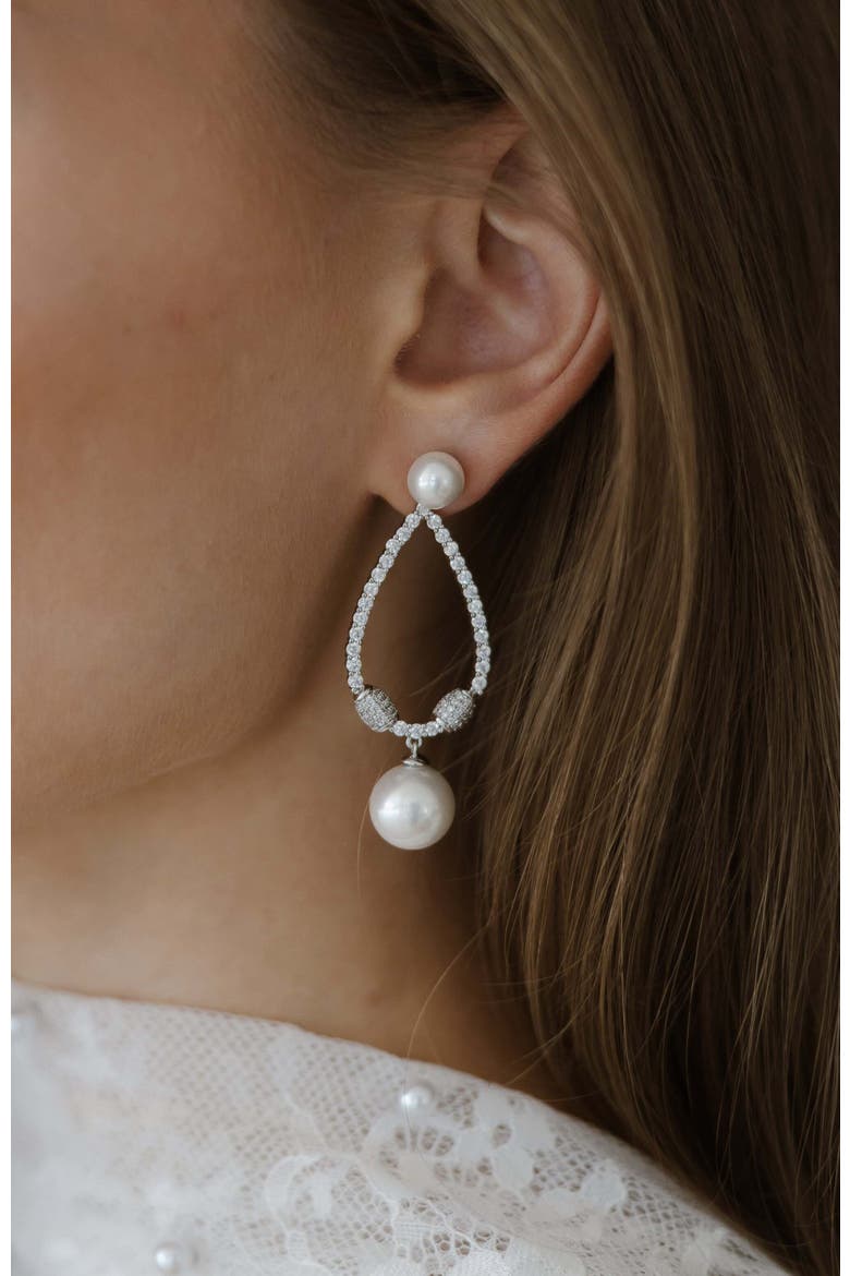 Muse Pearl Drop Earrings, Alternate, color, Silver