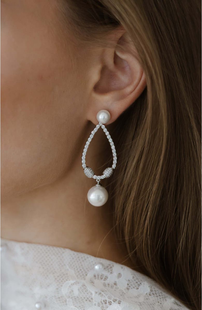 Untamed Petals Muse Pearl Drop Earrings, Alternate, color, Silver