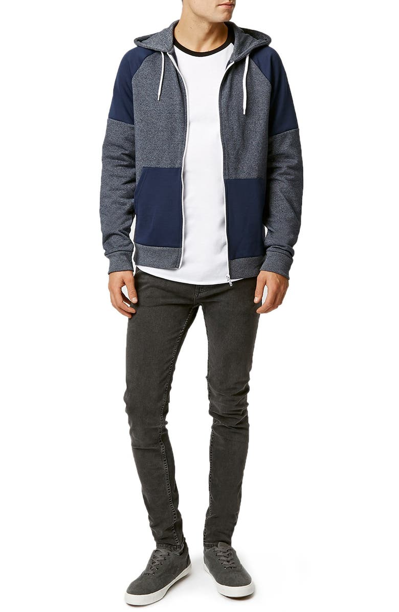 Topman Colorblock Zip Hoodie, Alternate, color, 