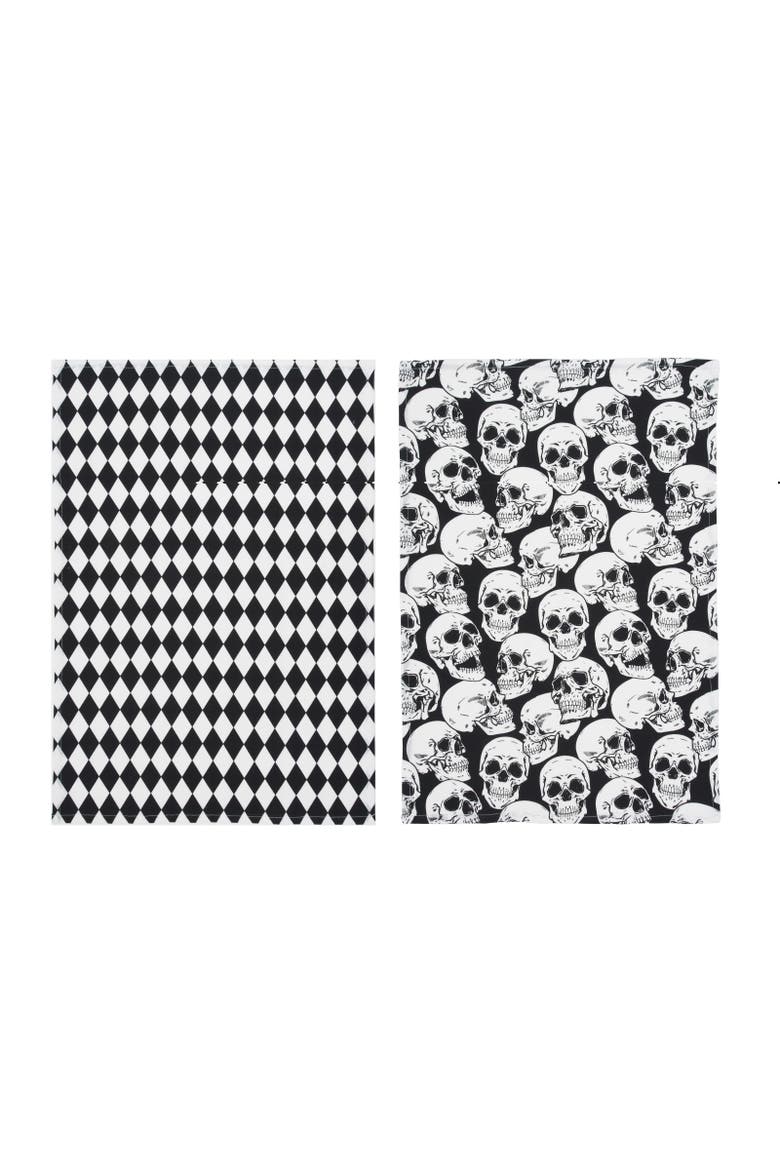 Skull Glances Reversible Diamond Halloween Towel Set 2, Alternate, color, Black