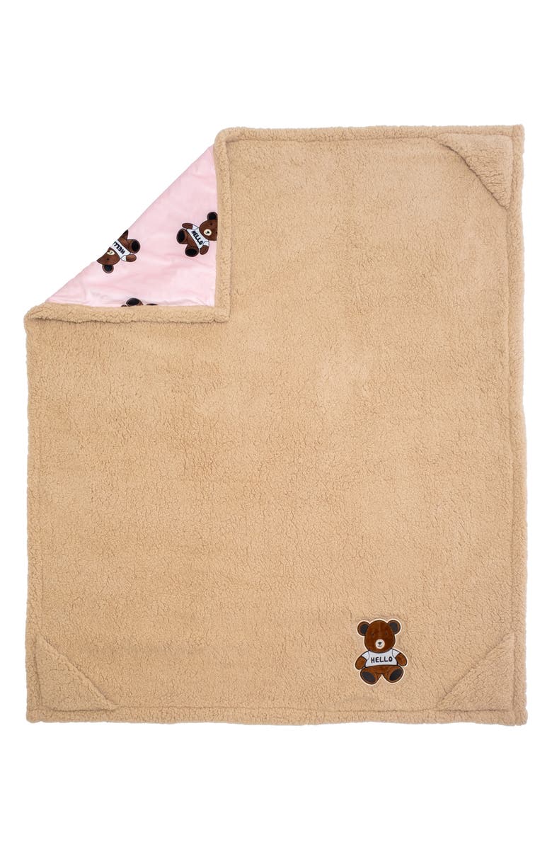 mimish Teddy Bear Reversible Fleece Baby Blanket, Alternate, color, Cotton Candy Pink