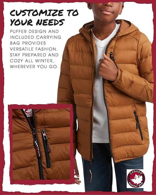 Canada Weather Gear Boys' Lightweight Packable Puffer Jacket In Brown