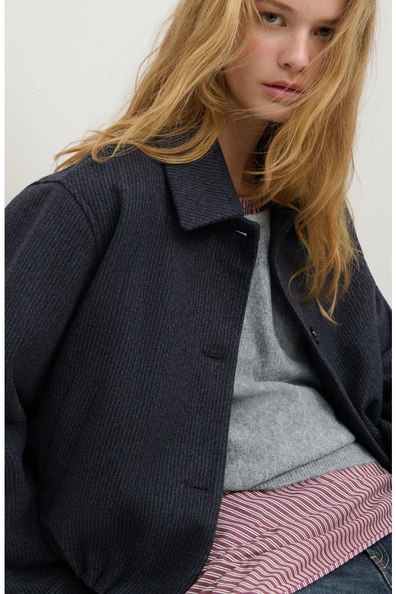 Striped Cloth Coat, Alternate, color, NAVY