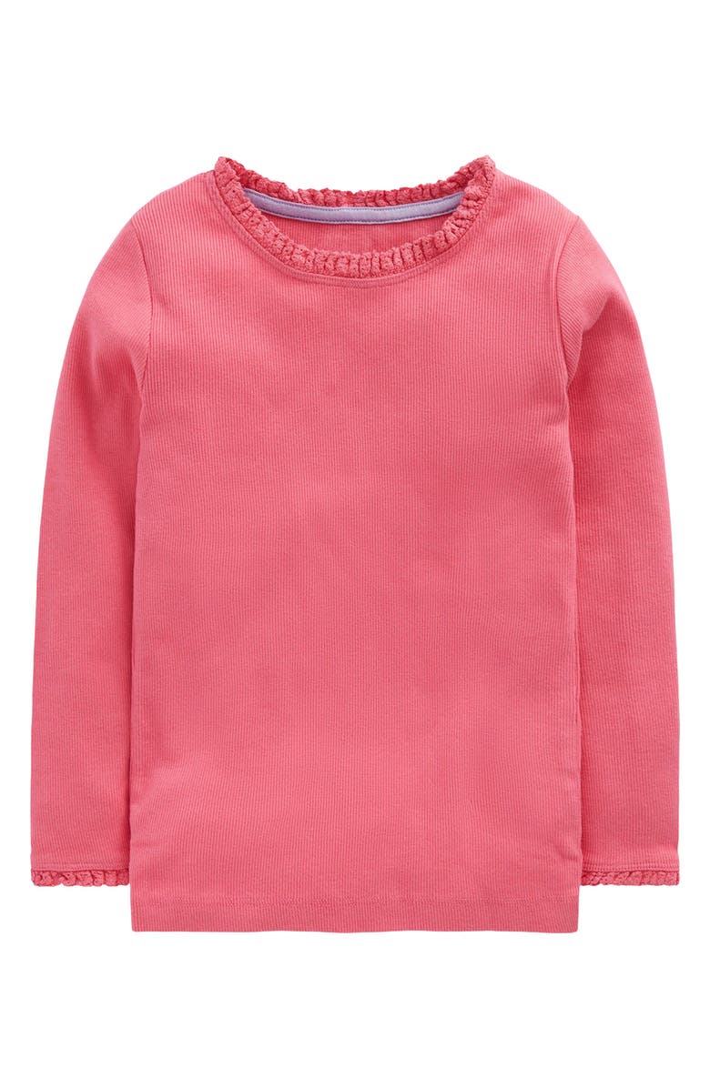 Mini Boden Kids' Long Sleeve Cotton Rib T-Shirt, Main, color, Rose Pink