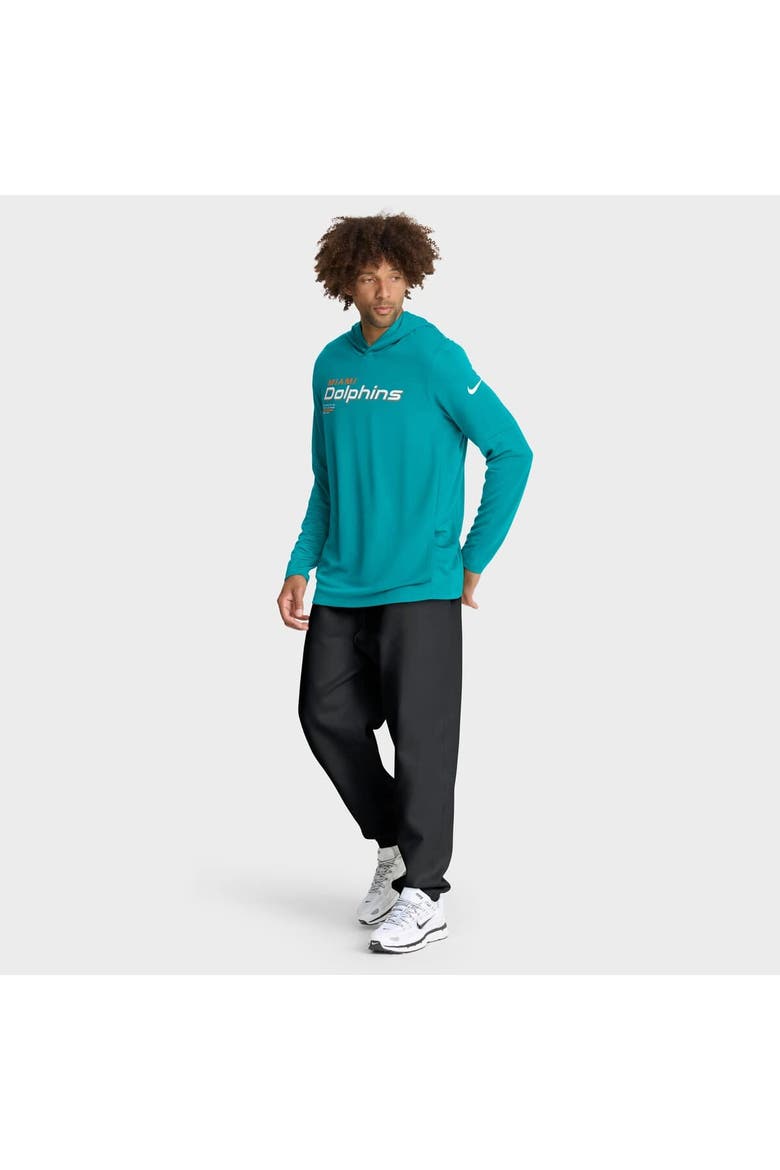 Men's Nike Aqua Miami Dolphins Sideline Pure Fury Dri-FIT Long Sleeve Hoodie T-Shirt, Alternate, color, Aqua