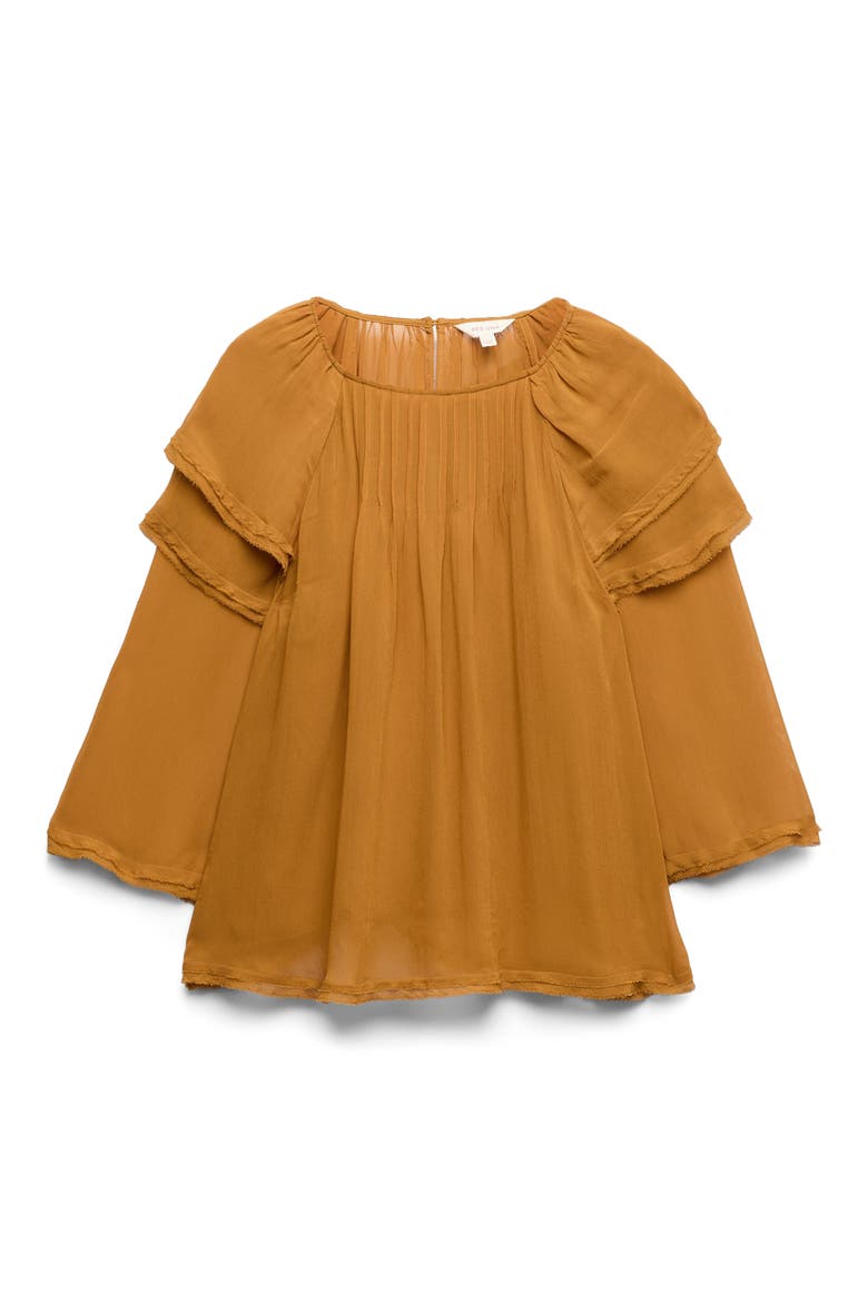 Ruffle Shoulder Blouse, Alternate, color, ANTIQUE GOLD