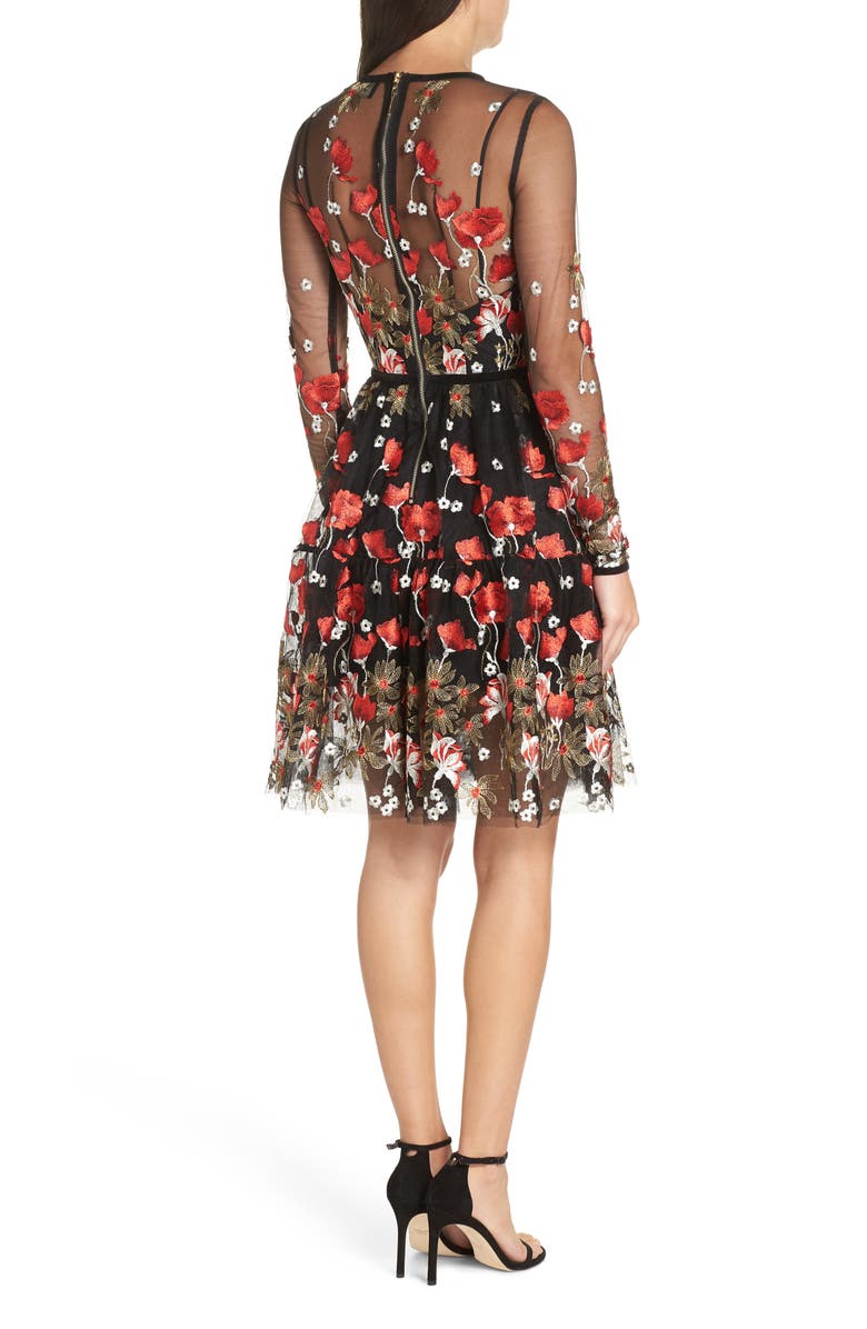 Bronx and Banco Bianca Embroidered Mesh Cocktail Dress, Alternate, color,