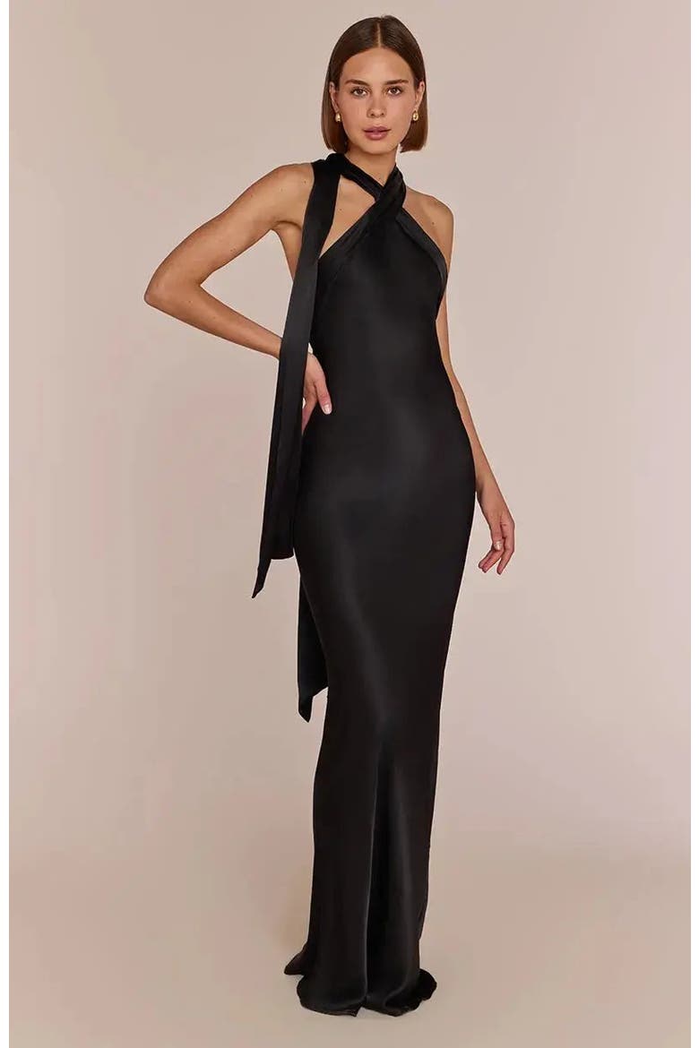 Roma Halter Neck Dress, Alternate, color, Black