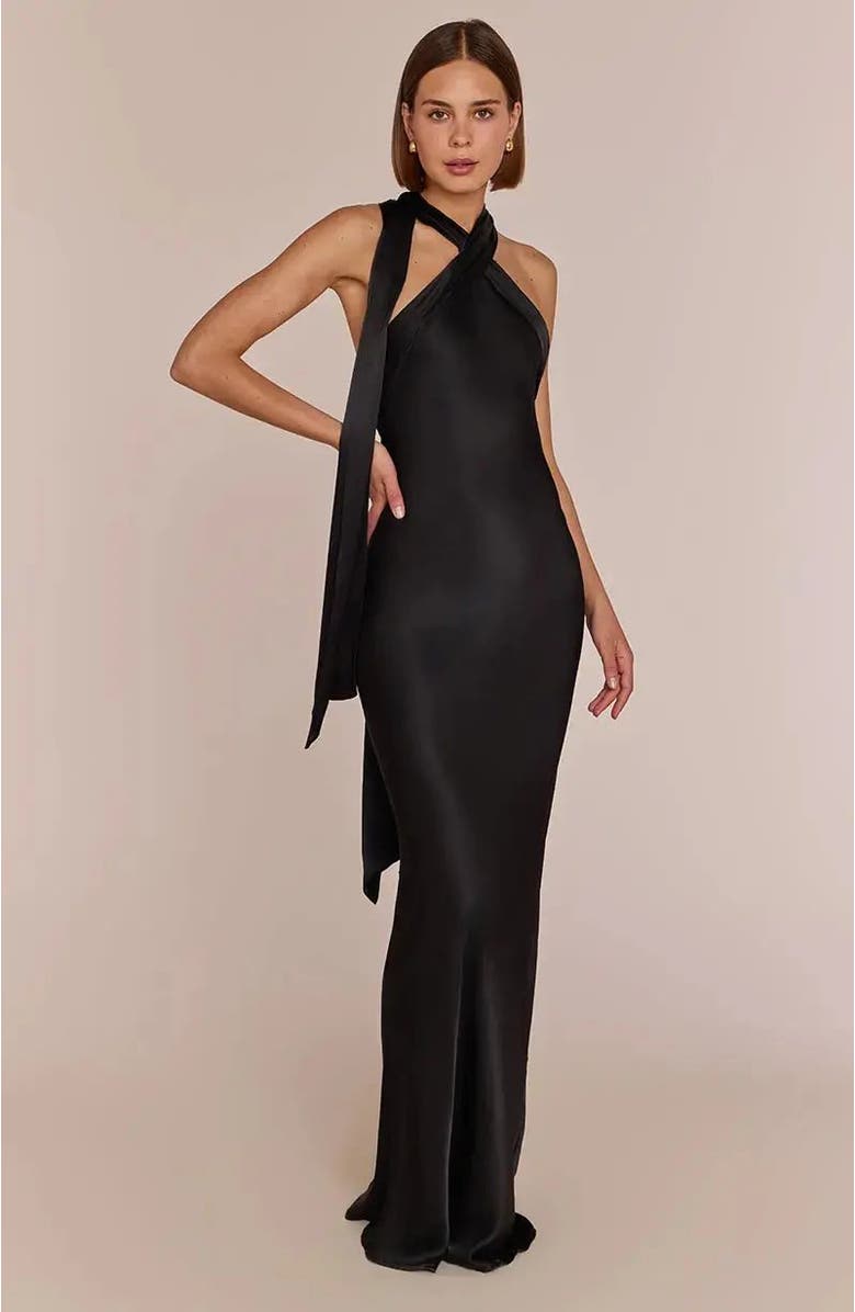 Rewritten Roma Halterneck Dress, Alternate, color, Black