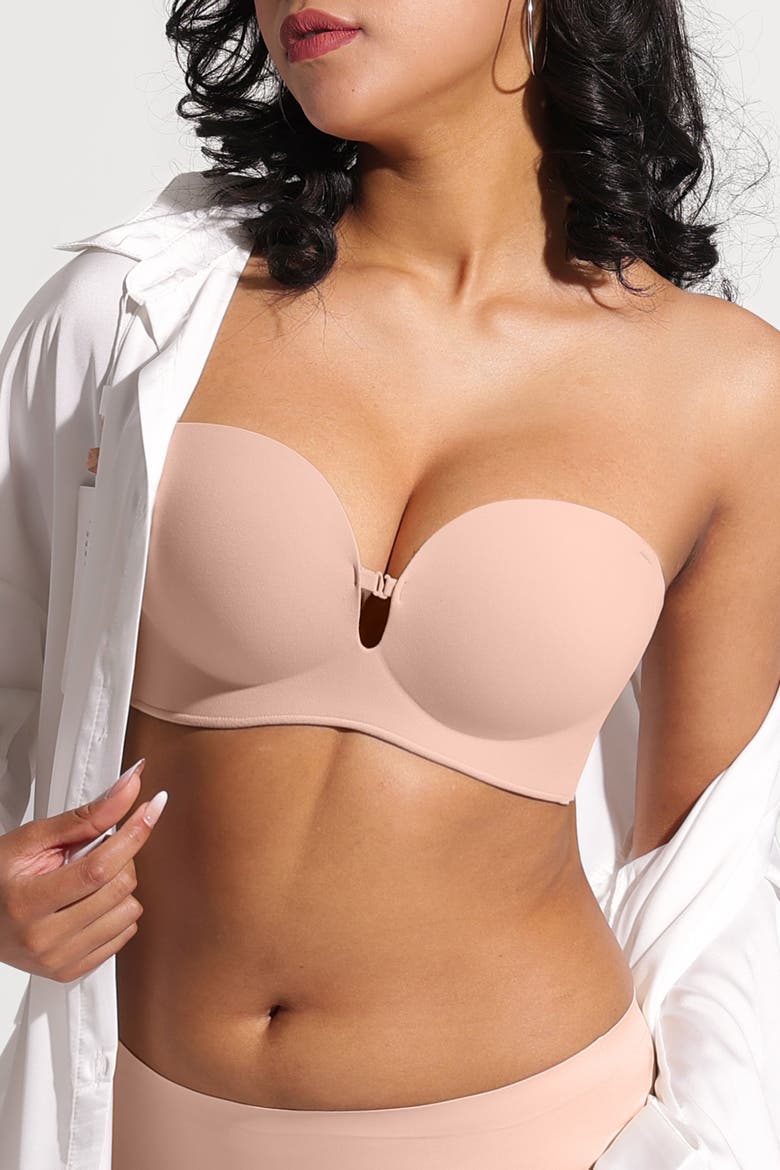 Convertible Seamless Non-Slip Push-Up Strapless Bra, Alternate, color, Nude pink