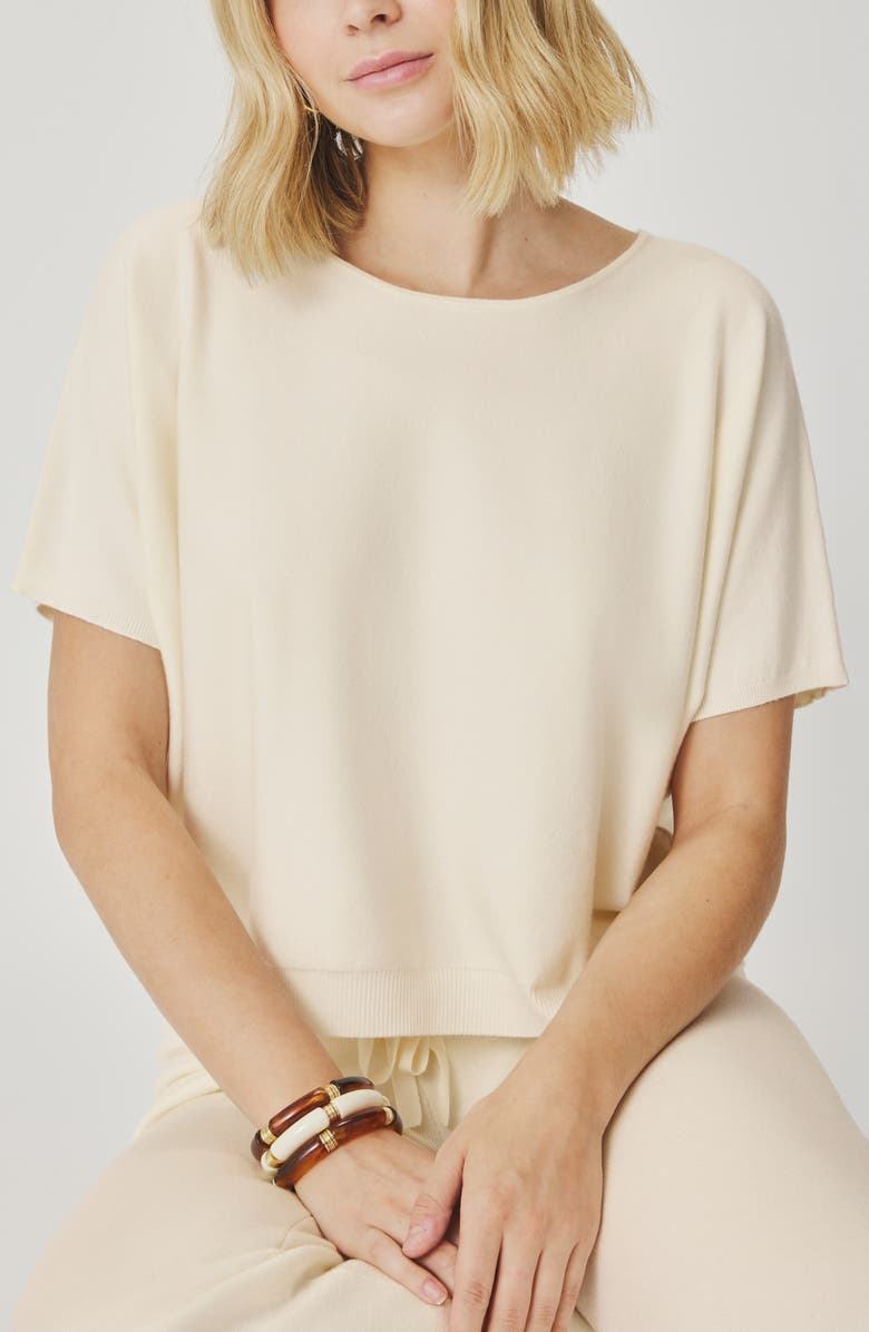 Splendid Christa Short Sleeve Sweater, Alternate, color, Shell White