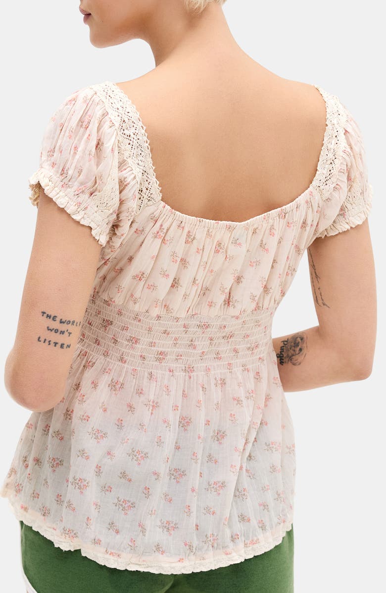 BDG Urban Outfitters Faye Ditsy Floral Lace Trim Peplum Top, Alternate, color, Pink Floral