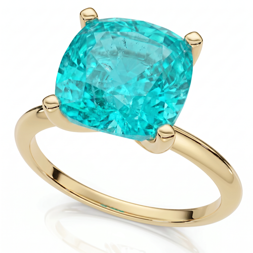 Bliss Diamond 6 1/2ct Cushion Paraíba Solitaire Ring 14k Gold Lab Grown 10mm In 14k Yellow Gold