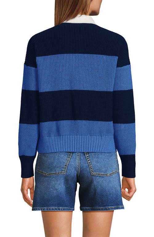 Lands' End Drifter Rugby With Woven Collar Sweater In Blue