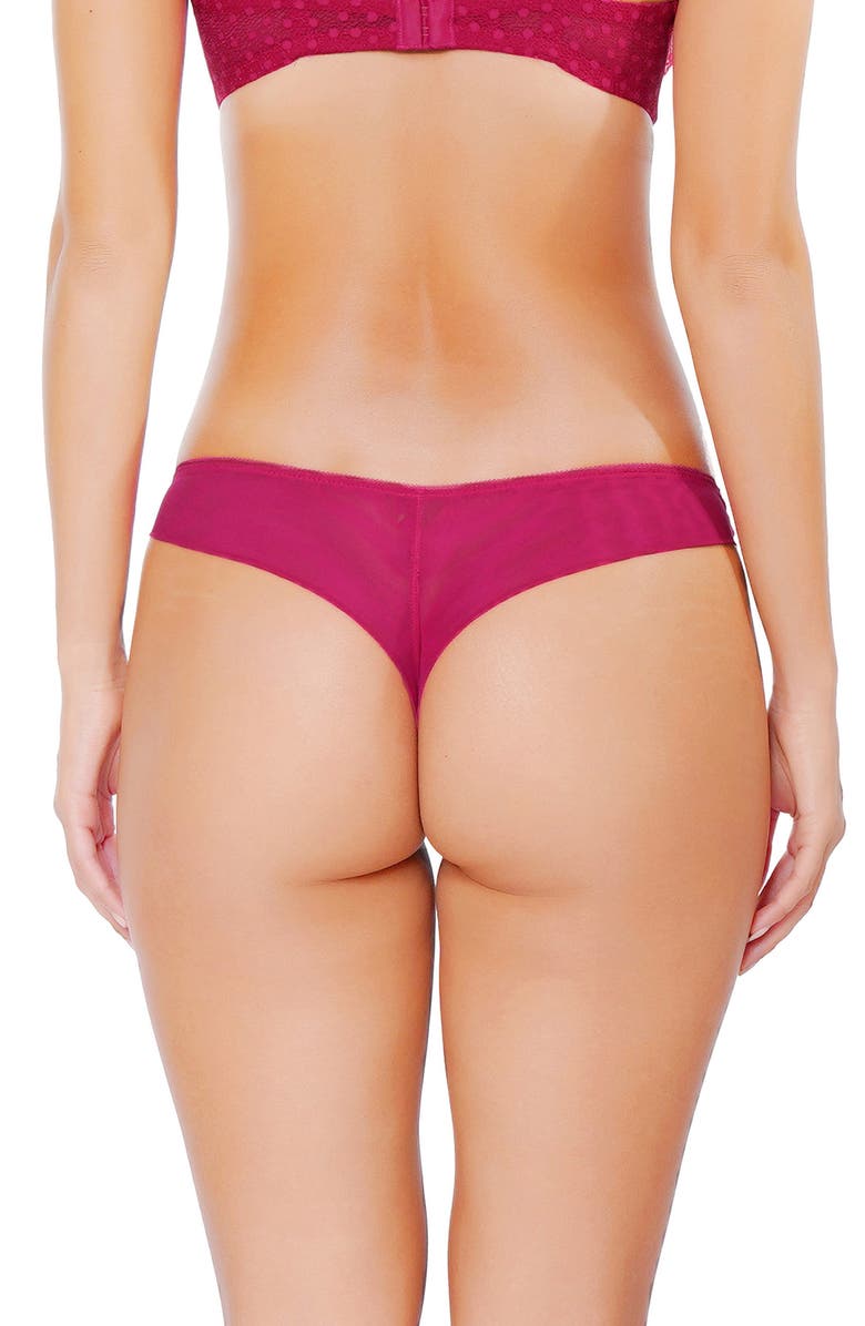 Huit Daisy Cerise Lace & Mesh Tanga, Alternate, color, Cherry