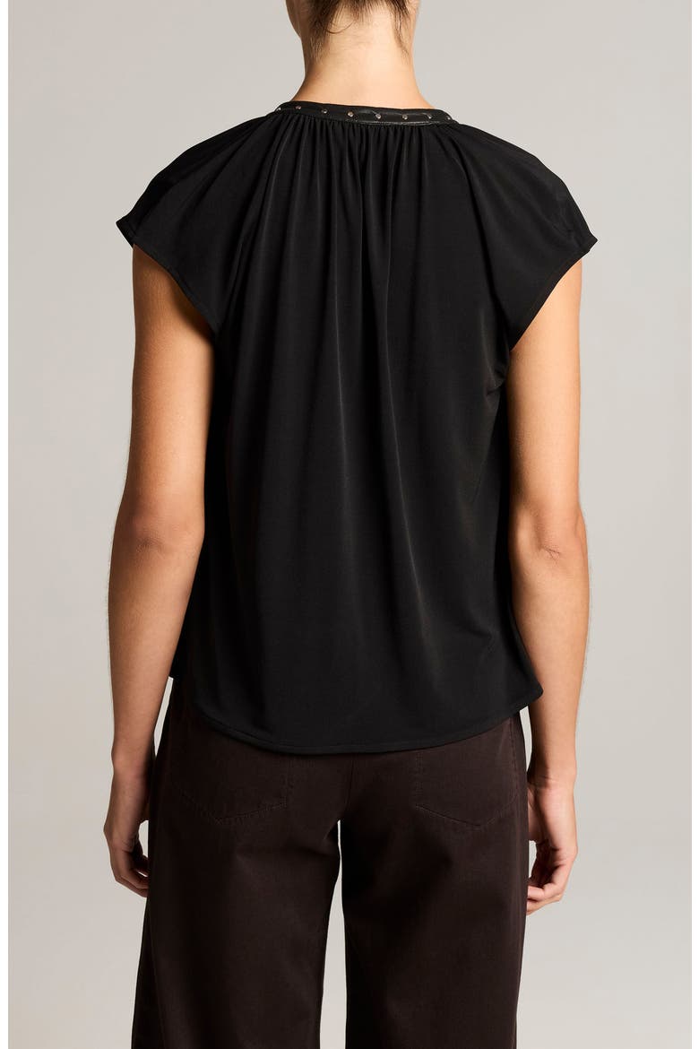 Studded Split Neck Jersey Top, Alternate, color, BLACK