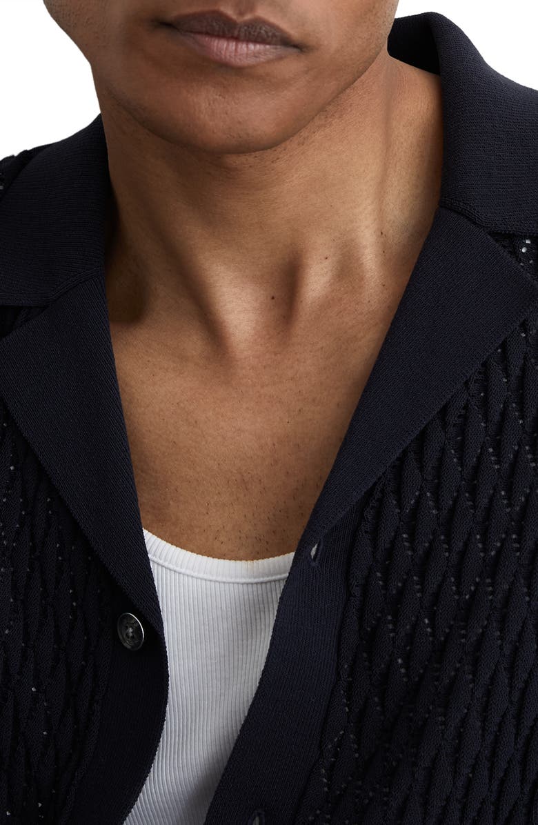 Reiss Bilsby Textured Knit Camp Shirt, Alternate, color, Navy