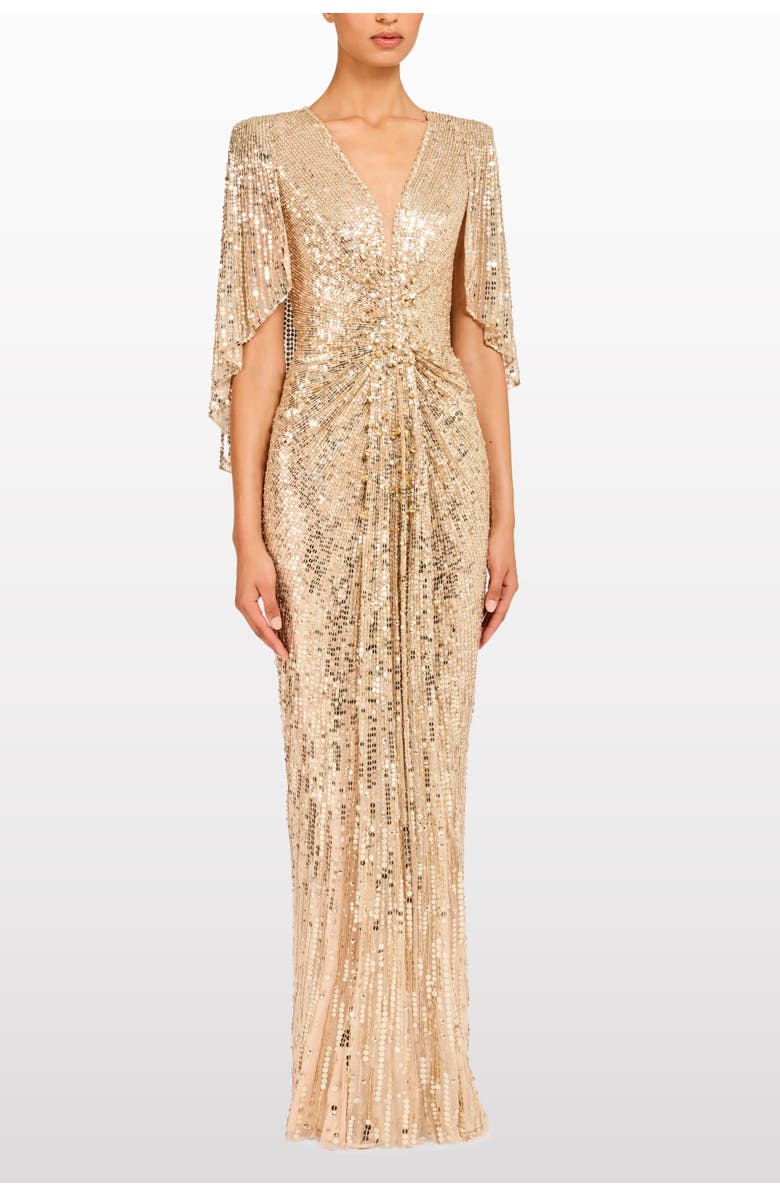 Jenny Packham Carrie Sequin Embellished Dress, Alternate, color, Illusion - Gold