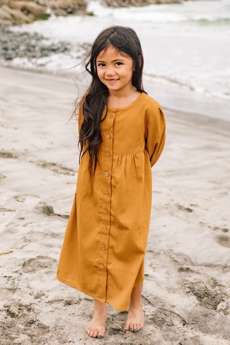 Kids’ Long-Sleeved Organic Cotton Twill Jo Dress, Alternate, color, Acorn