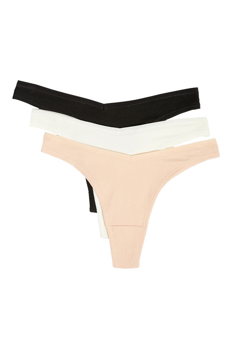 3-Pack Rib Thongs, Main, color, BLUSH