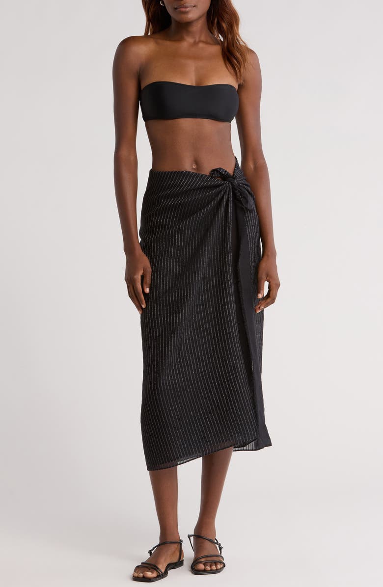 Nordstrom Metallic Stripe Pareo, Main, color, Black