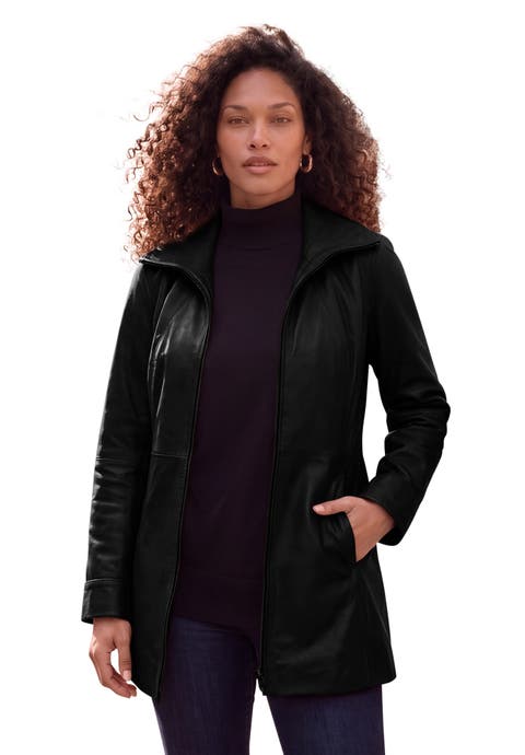 Plus Size A Line Leather Jacket
