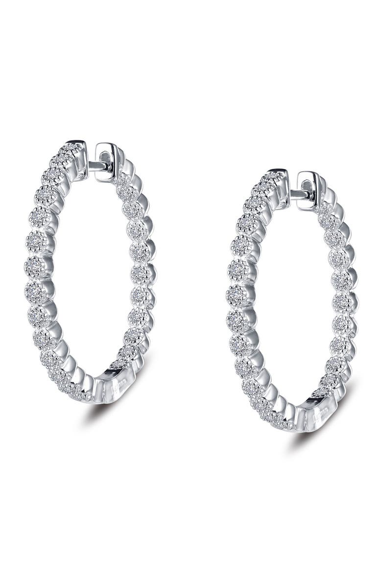 Lafonn Platinum Plated Sterling Silver Simulated Diamonds Accented Hoop Earrings, Main, color, 