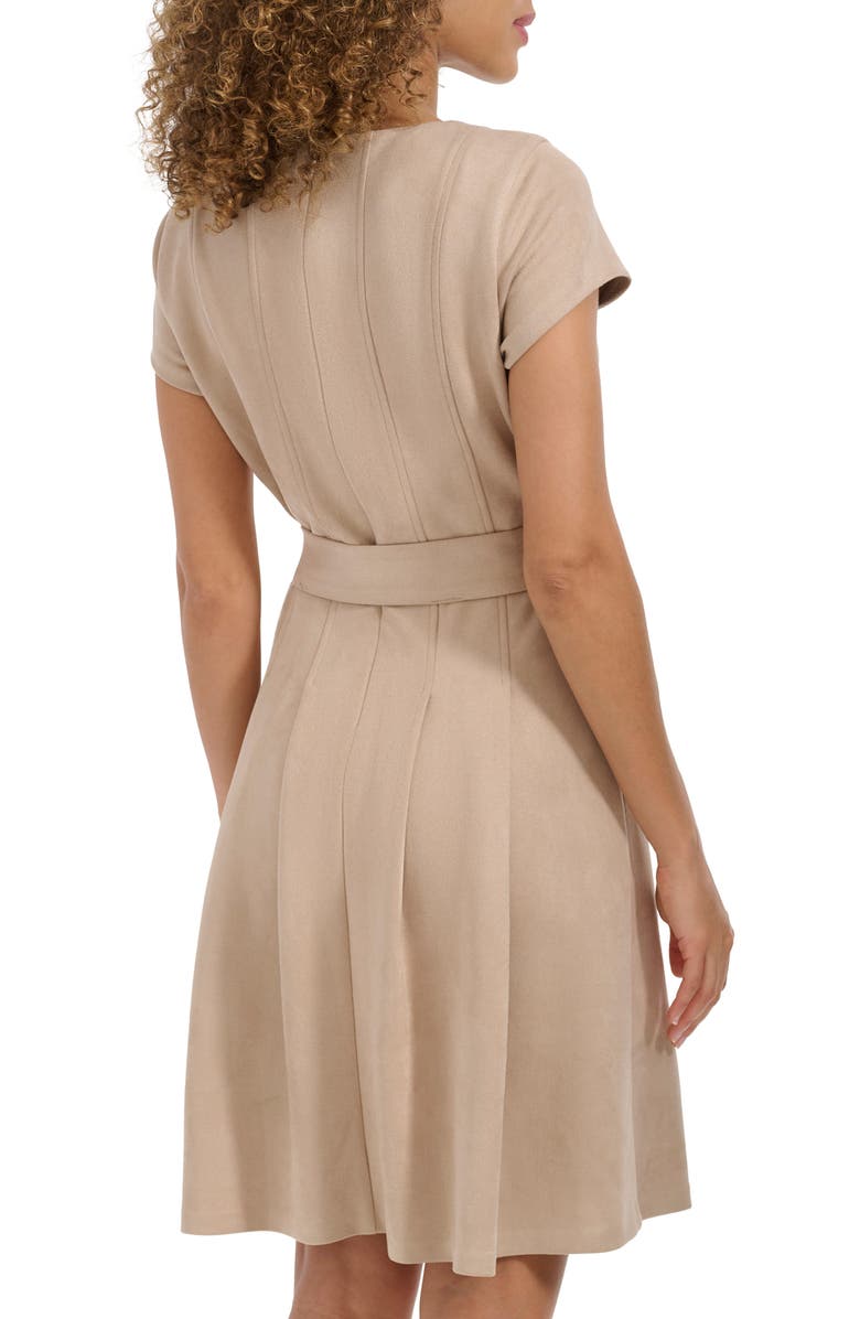 Kensie Stretch Faux Suede Minidress, Alternate, color, Sand