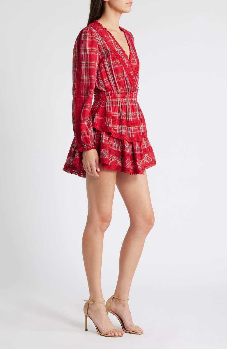 LoveShackFancy Milena Plaid Long Sleeve Minidress, Alternate, color, 